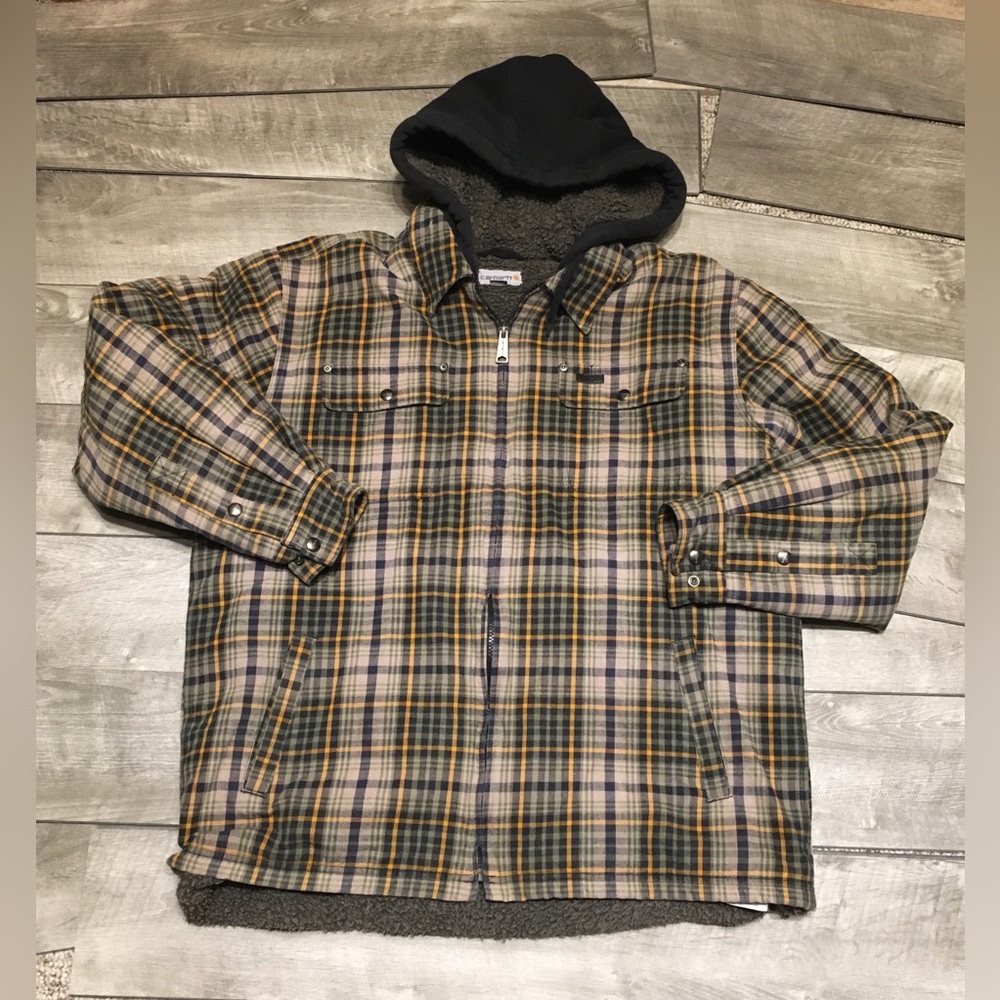Carhartt Sweatshirt Mens Plaid Carlux 100465 316 Zip Hooded Sweatshirt Jacket LG